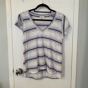 Anthropologie Blue & White Striped V-neck Shirt